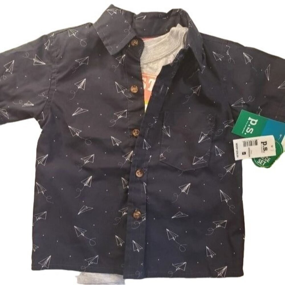 Aeropostale PS Tee Shirt Button Down Shirt Set Knit Graphic Top Boys
